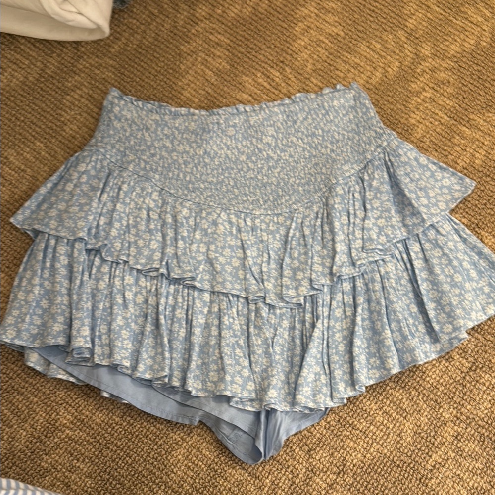 Floral Ruffle Mini Skirt - Blue